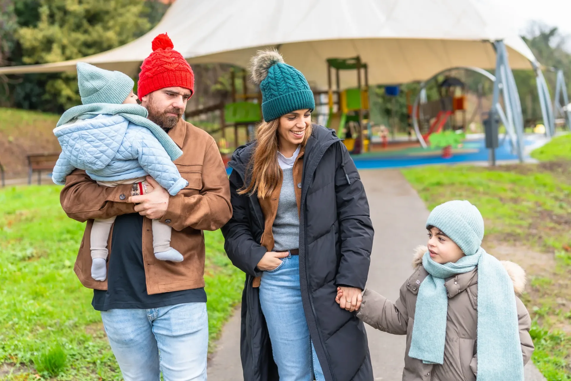 A family spending an afternoon together in a park