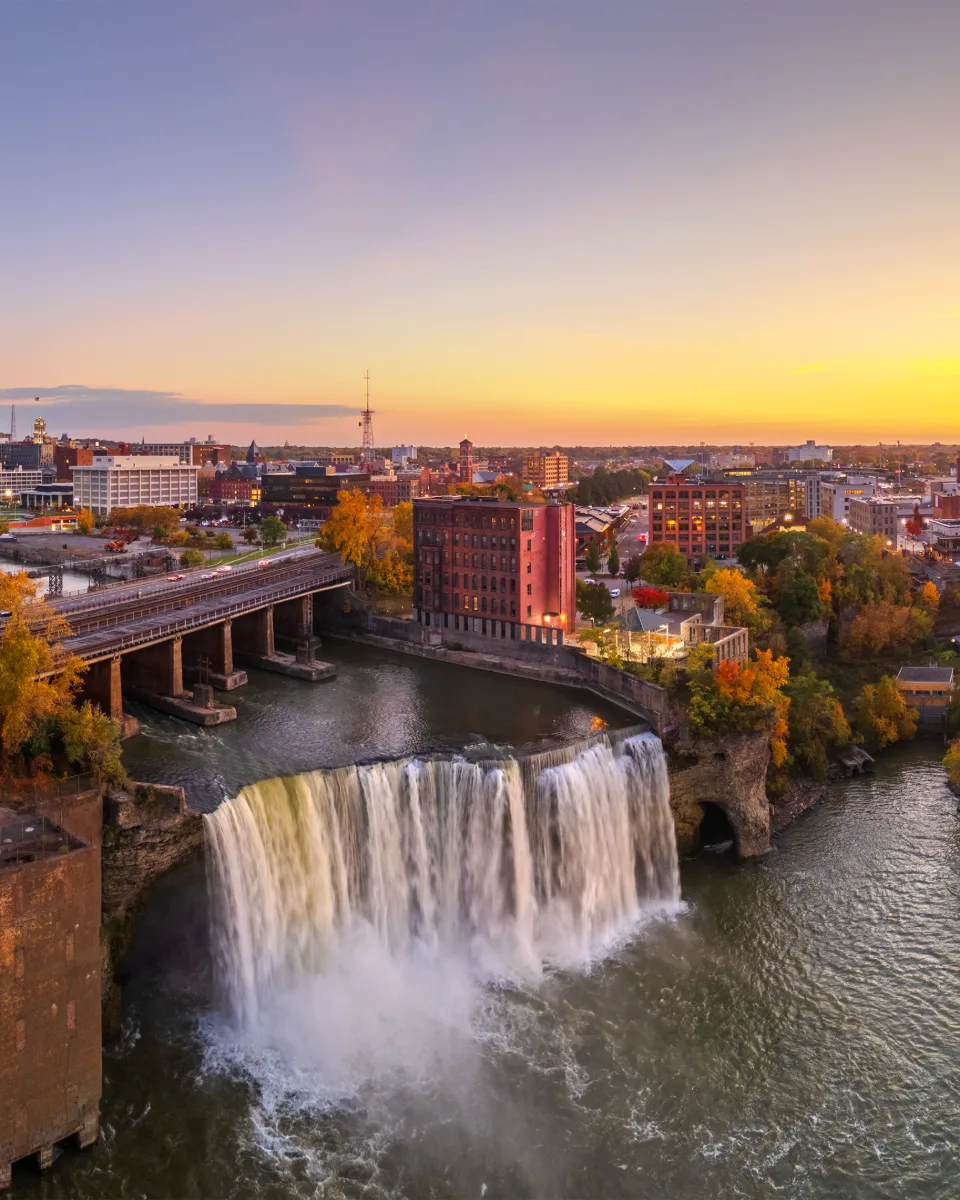 The Genesee River running through downtown Rochester, New York
