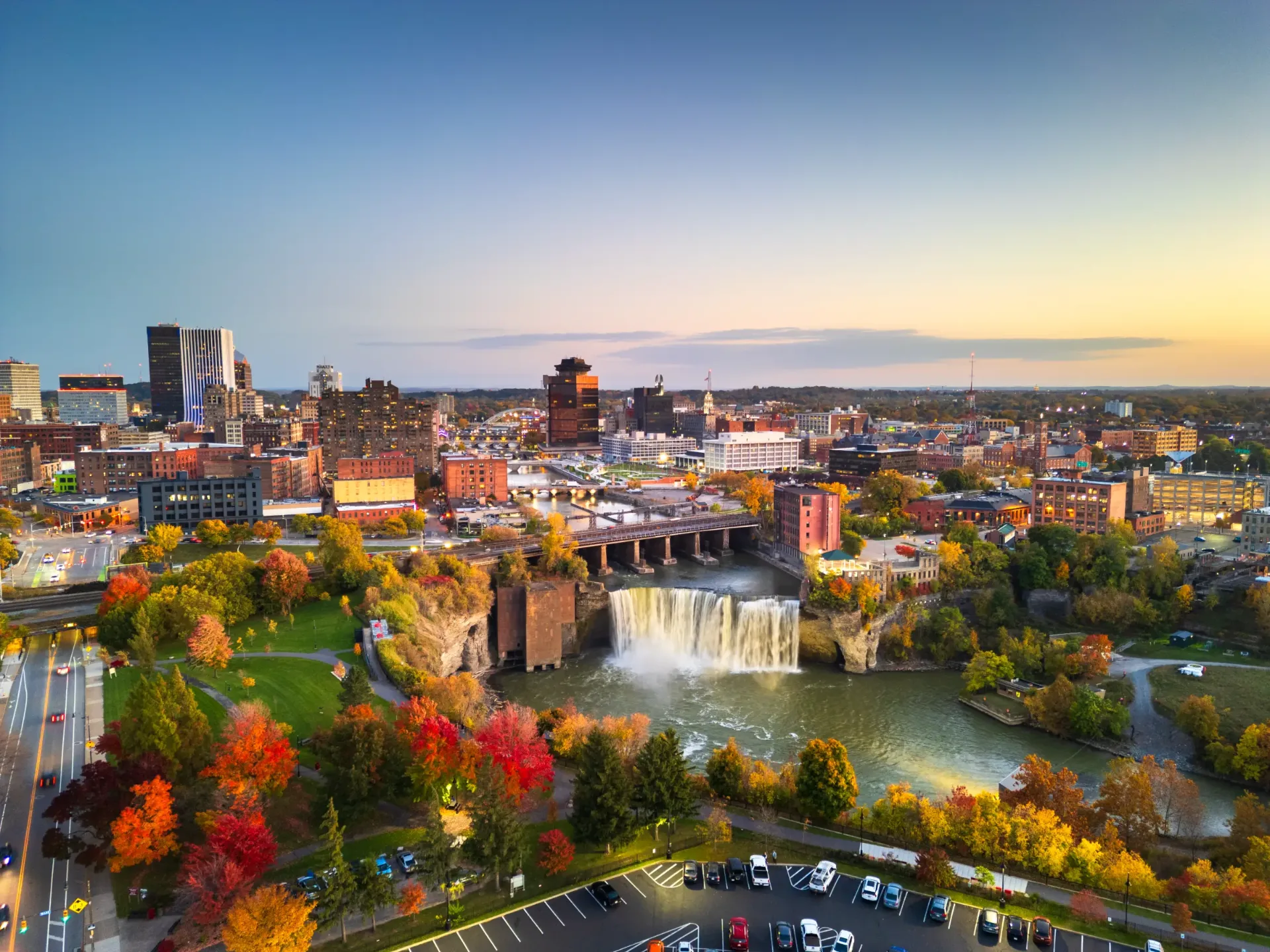 The downtown Rochester, New York skyline beside the water